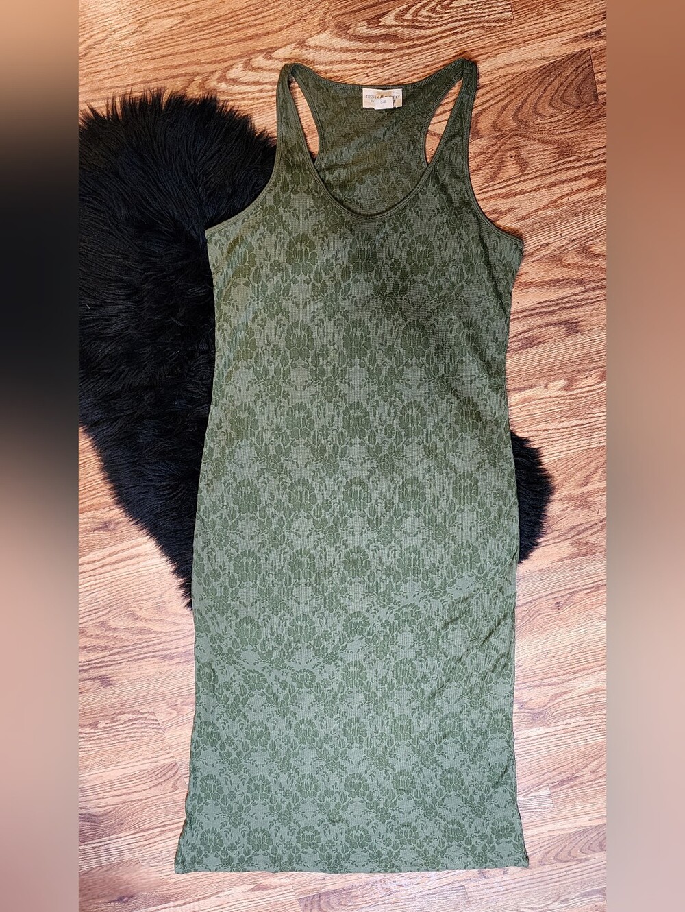 Denim & Supply Ralph Lauren Olive Green Floral Lace Tank Dress Maxi Size L